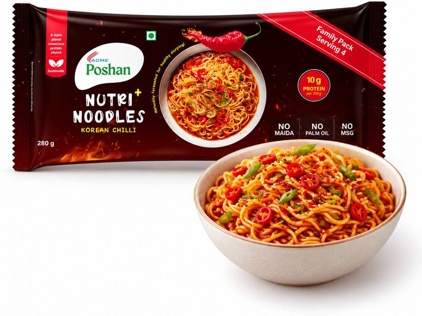 Acme Poshan Nutri+ Noodles Korean Chilli Pack of 4, 280gms Instant Noodles