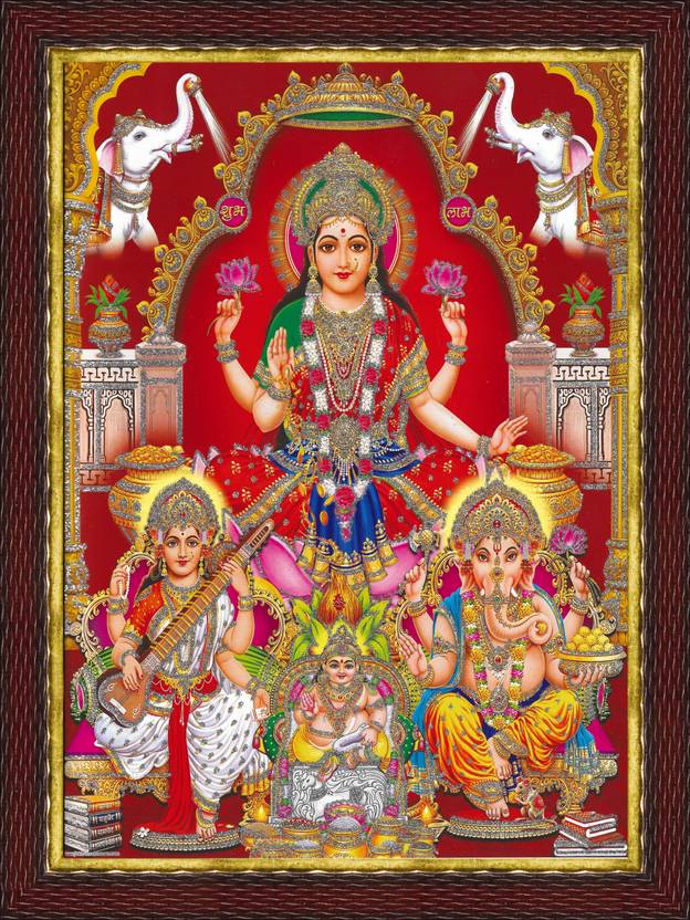 Gita Govinda Laxmi Saraswati Ganesh Sparkle Coated Photo Religious
