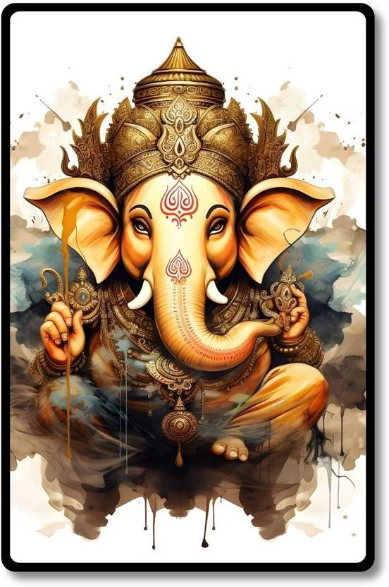 Apnagift Beautiful Wooden Lord Ganesha Photo Frame With Mantra, Ganpati Frame for Wall Digital Reprint 9 inch x 12 inch Painting