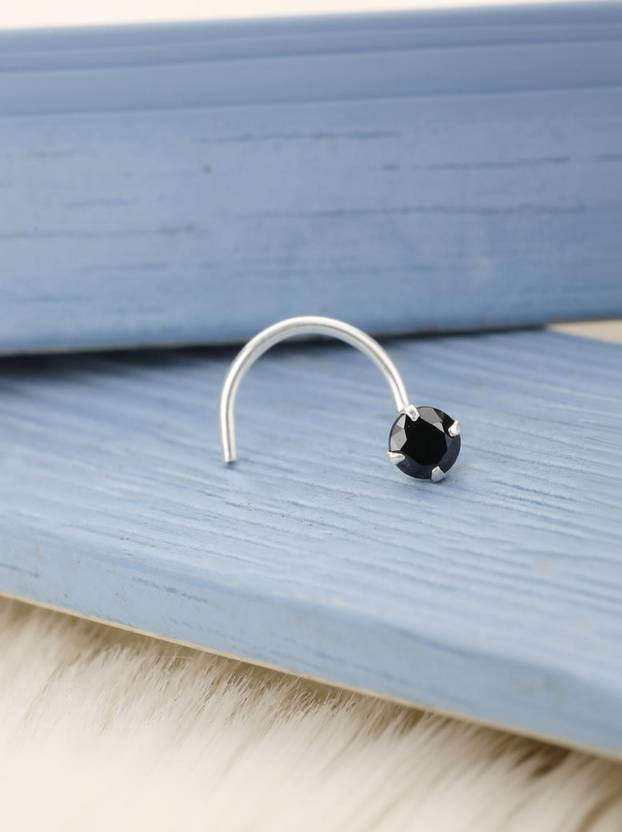ZAVYA Cubic Zirconia Rhodium Plated Sterling Silver Nose Stud