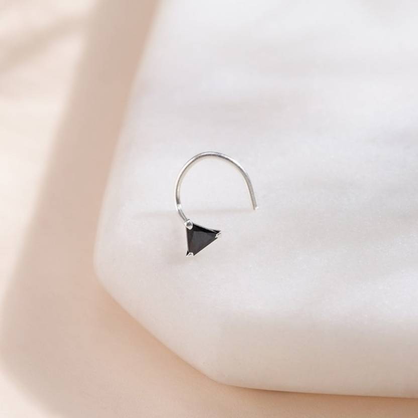 ZAVYA Cubic Zirconia Rhodium Plated Sterling Silver Nose Stud