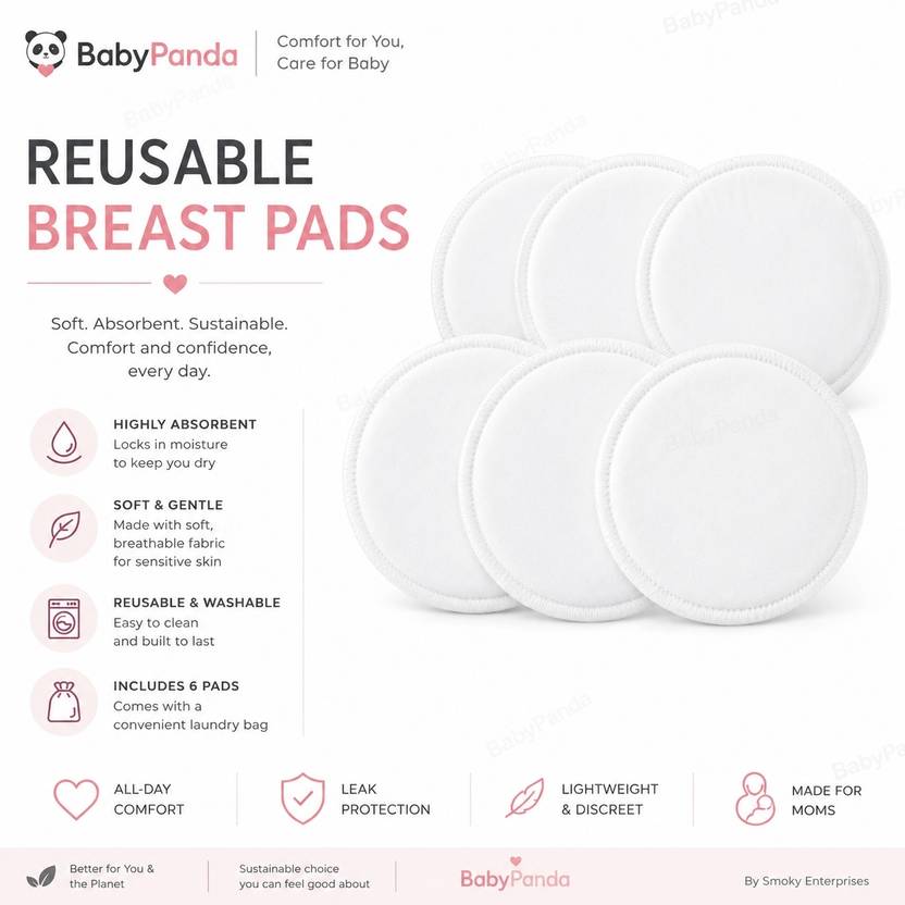 BabePanda Reusable Breast Pads (6 Pieces) – Soft, Leak-Proof & Washable Nursing Pads Nursing Breast Pad