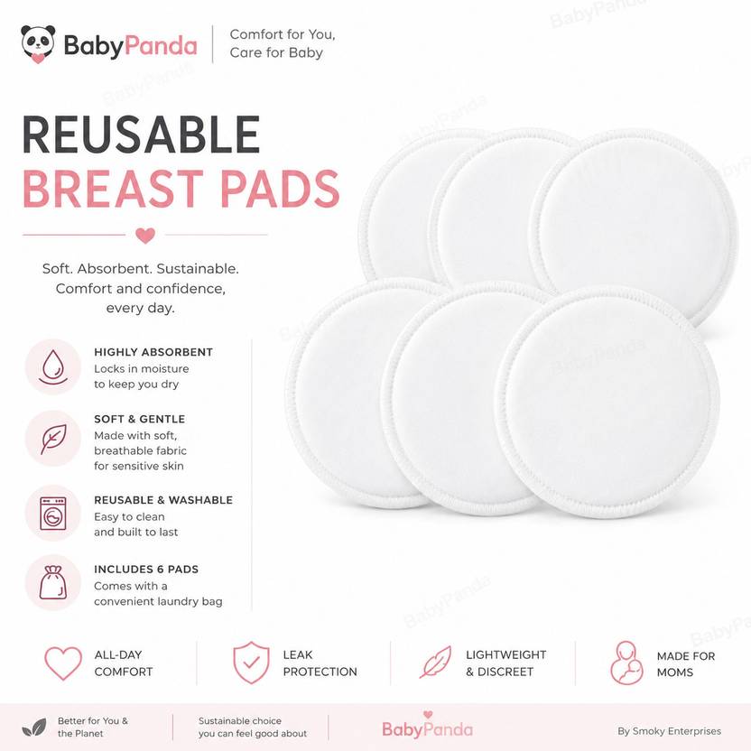 BabePanda Reusable Breast Pads for Feeding Moms | Leakproof, Soft & Skin-Friendly Nursing Breast Pad