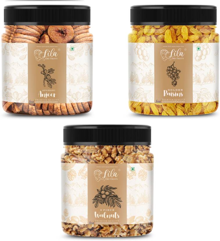 lila dry fruits Anjeer Akhrot Kishmish | Healthy and Tasty | Perfect for Gifting Figs, Raisins, Walnuts