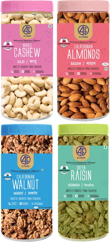41 foods Combo Pack of Raisins, Walnuts, Almonds, Cashews - Image 1
