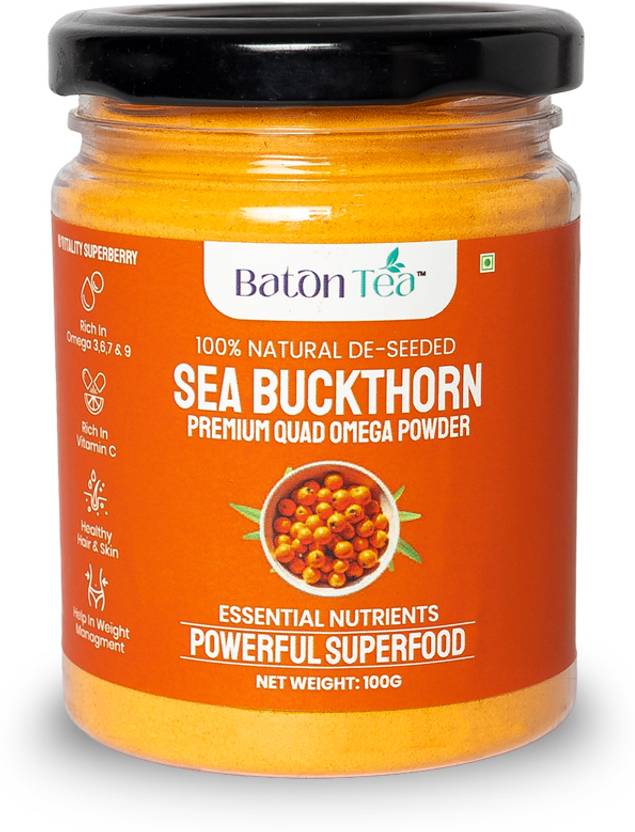 Baton Tea Sea Buckthorn De-Seeded Powder 100gm| Berries | Rich in Omega 7, Vitamin C Golden Berries