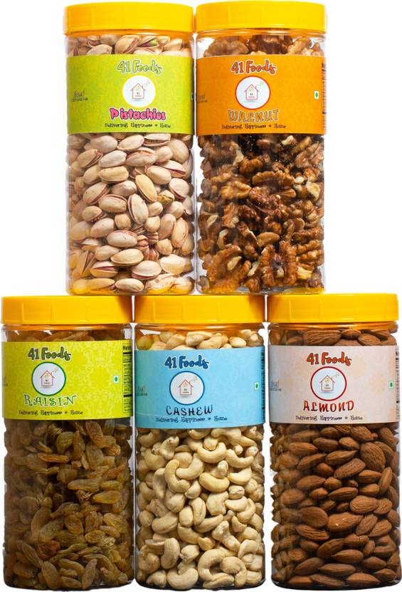 41 foods Dry fruits combo pack of Healthy 5 Badam Kaju Pista Kishmish