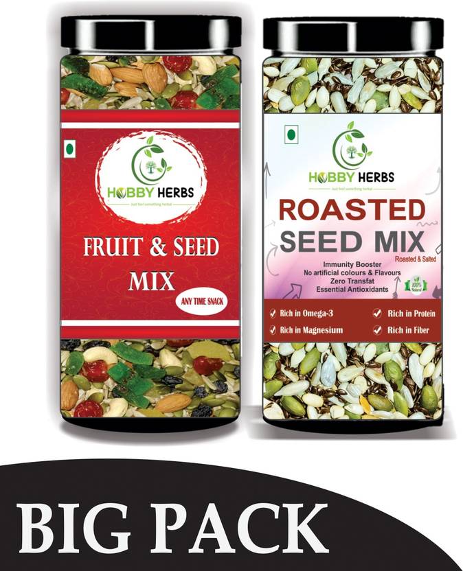 Hobby Herbs Fruit and Seed Mix & Roasted Seed Mix Combo Pack 1kg ( 2 x