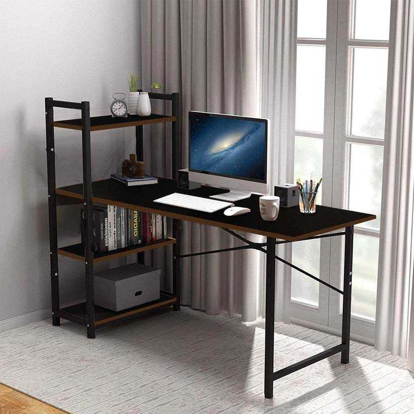KAWACHI Wooden Study Table with Book Shelf Storage Computer Desk Laptop