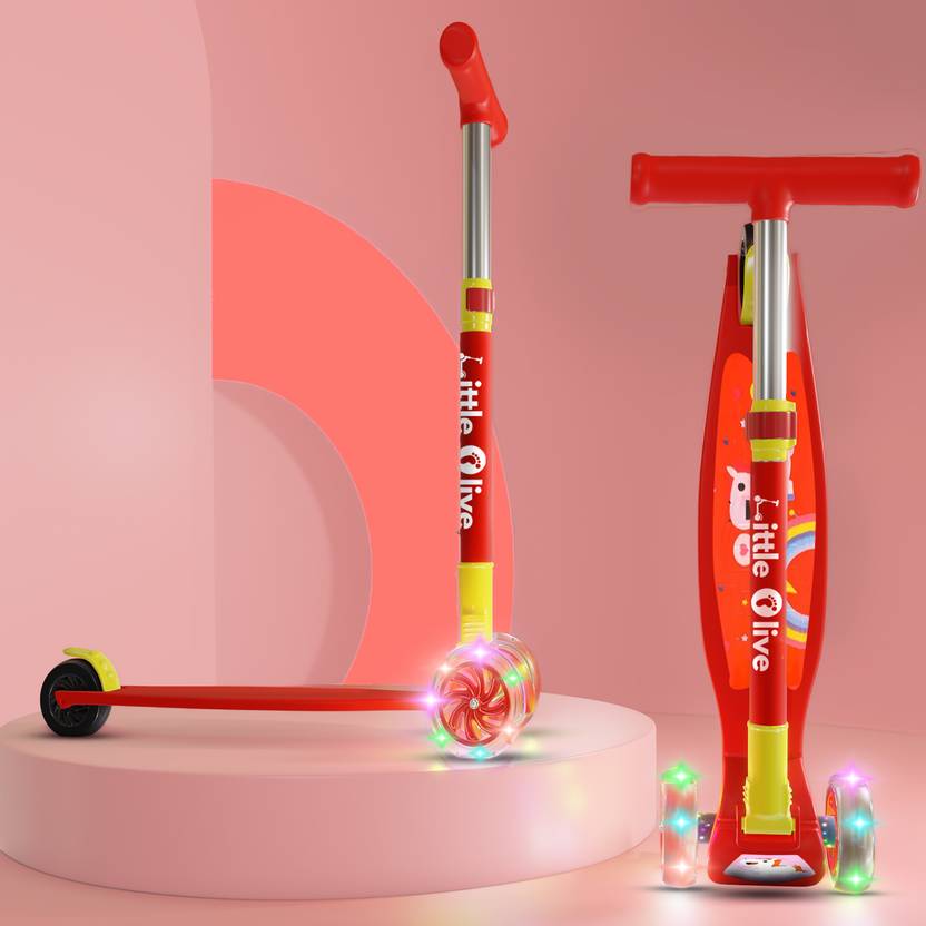 Little Olive Tikes New Adjustable Scooter with LED Lights, Foldable Design, Extra Wide Brakes&nbsp;&nbsp;(Red)