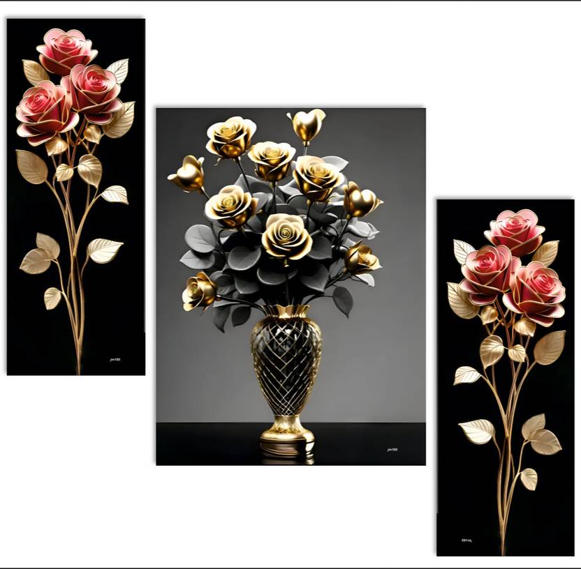 ArtMantra Premium 3-Panel Flower Wall Art Digital Reprint 12 inch x 18 inch Painting