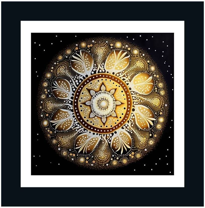Dekorstation Beautiful Australian Aboriginal Artwork Gold Mandala Design Frame Wall Painting Acrylic 12 inch x 12 inch Painting