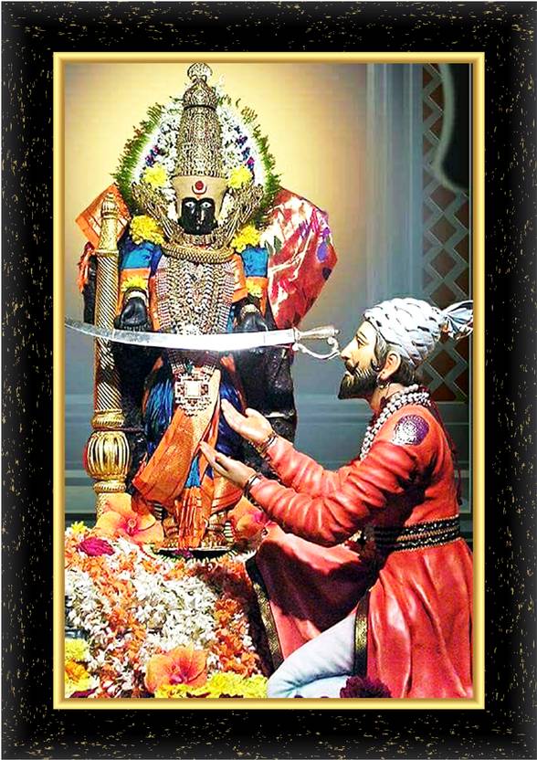 ARAAKA TULJA BHAVANI SHIVAJI MAHARAJ PHOTO FRAME (Wood Base and Front Laminated) Acrylic 12 inch x 8 inch Painting