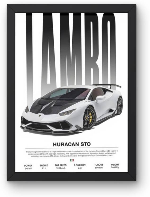buddytales Car Poster Frame A4 | Sports car Wall Art for Bedroom, Office & Gaming Setup Digital Reprint 12 inch x 9 inch Painting