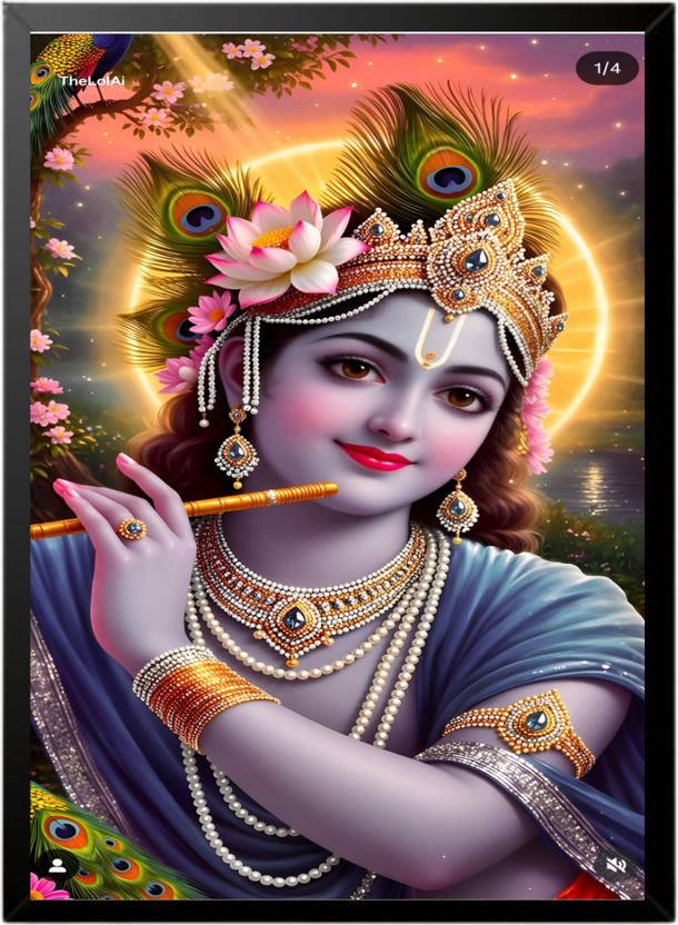 shri veer balaji enterprises Divine Krishna Playing Flute Wall Art Acrylic 12 inch x 9 inch Painting