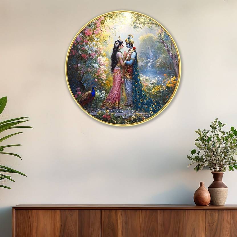 Dekorstation Luxury Radha Krishna Divine Love Wall Decor Sparkle Finished Painting 16x16 Inch NA 12 inch x 12 inch Painting