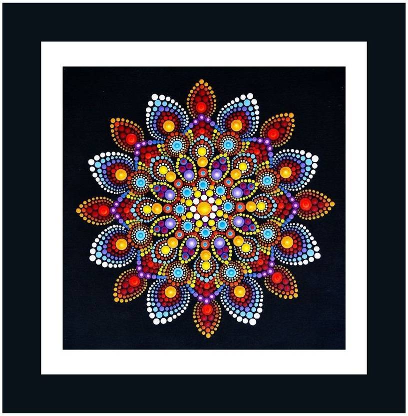 Dekorstation Beautiful Multicolor Rangoli Design Mandala Art Print Décor Wall Frame Painting Acrylic 12 inch x 12 inch Painting