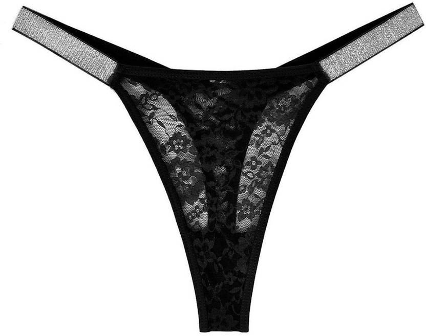 ISHWARA THREADS Women Thong Black Panty