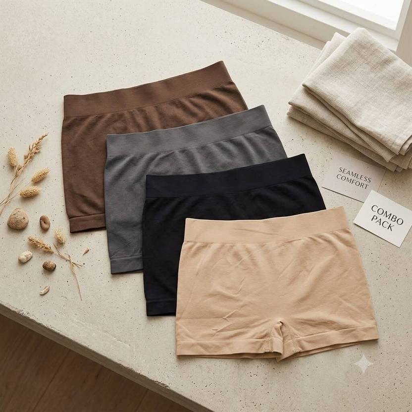 Ckey Shoppers Pack of 4 Women Boy Short Brown, Grey, Black, Beige Panty