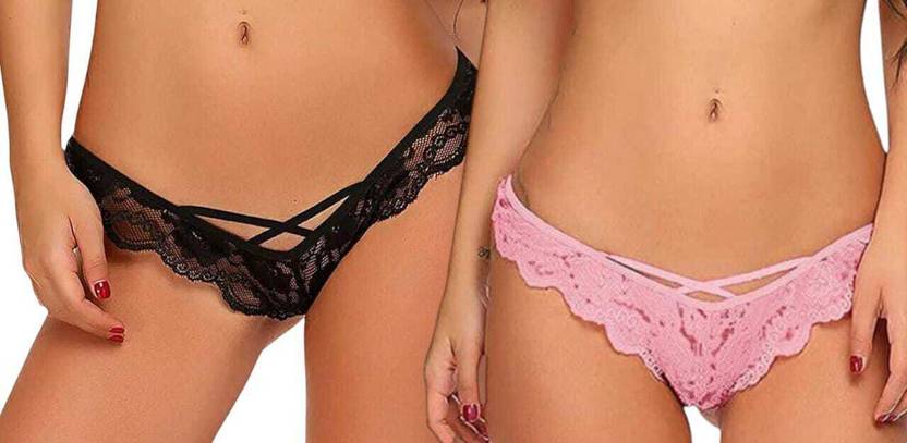 AIZAWL Pack of 2 Women Thong Pink, Black Panty