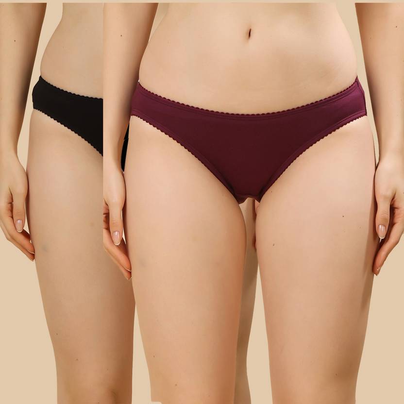 Louis Bayrad Pack of 2 Women Bikini Black, Maroon Panty