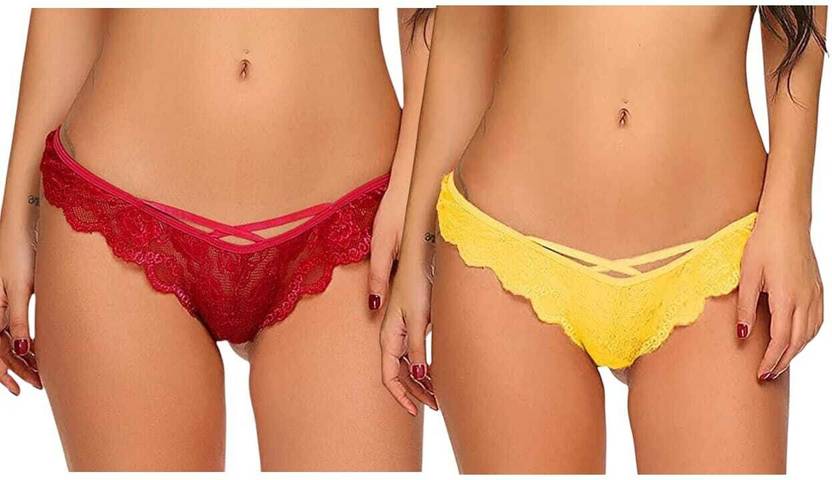 AIZAWL Pack of 2 Women Thong Red, Yellow Panty