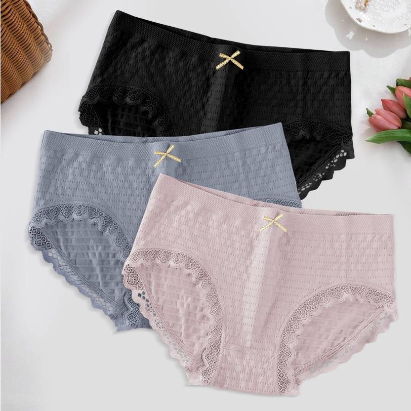 BRANKLY Pack of 3 Women Bikini Pink, Grey, Black Panty