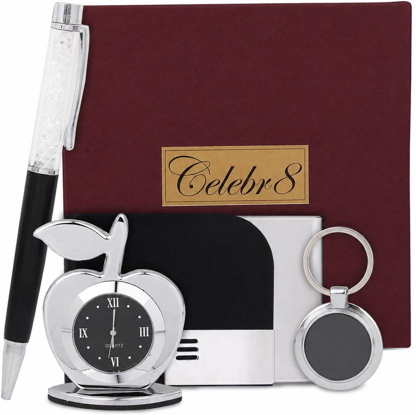 Celebr8 4 in 1 Gift Set with Clock, Keychain, Pen
