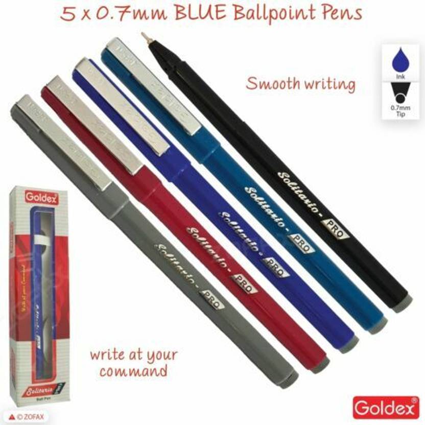 Goldex GOLDEX Solitario BLUE 10x 0.7mm Tip Ballpoint Pens Smooth Writing Comfort Grip Ball Pen