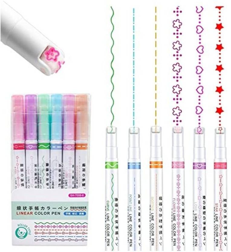 barbarik Linear Roller Color Pens Highlighters 6 Different Curve Shapes