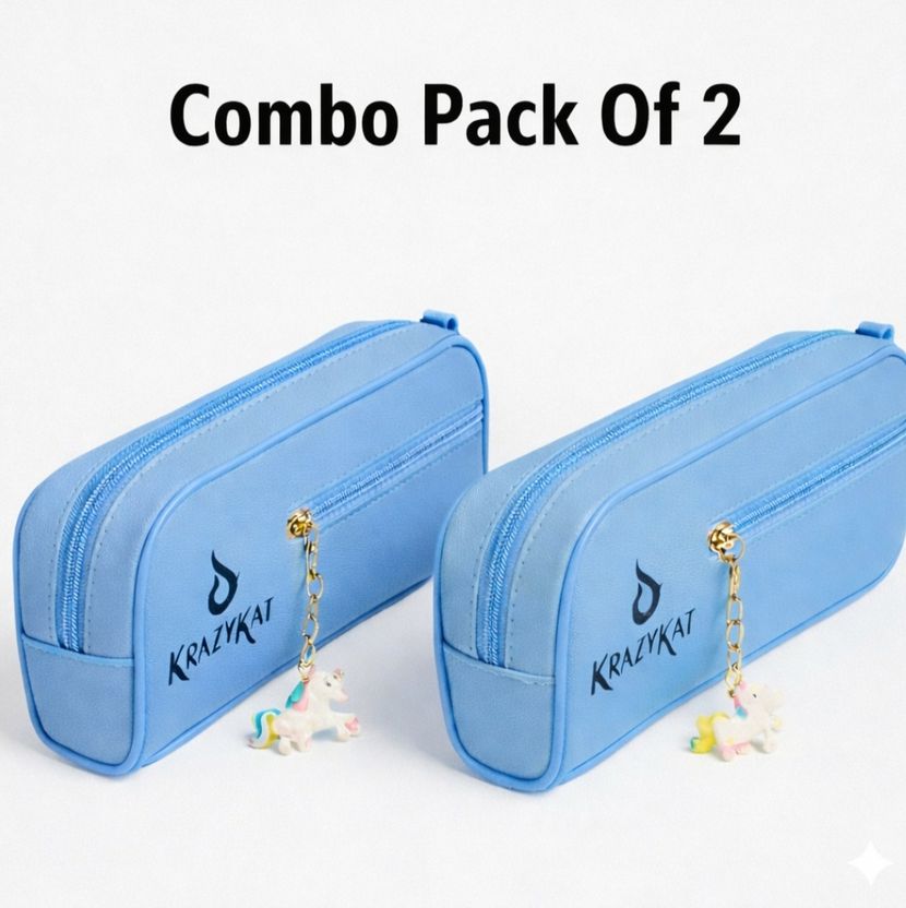 Asmaracreation 2 Pack Blue Pencil Cases for Kids Pack of 02 - Image 1