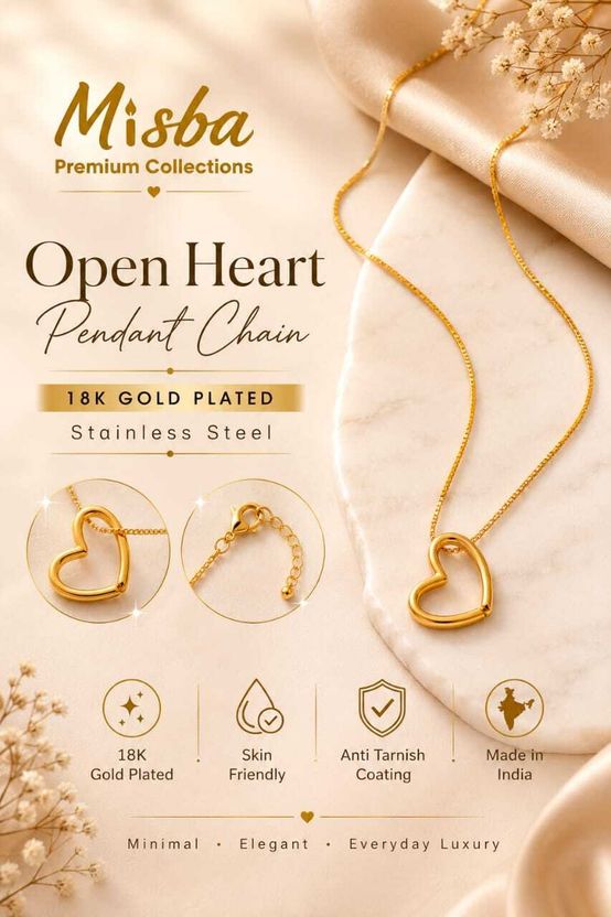 Misba 18k Gold Open Heart Pendant Set - Image 4