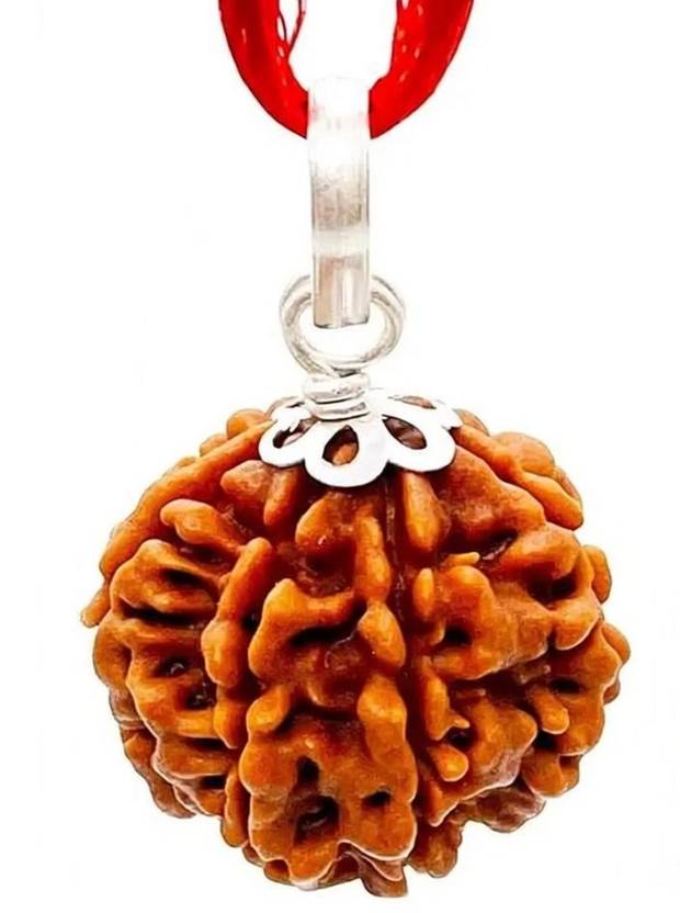 Yashvedastore Nepali 7 Mukhi Rudraksha Original Seven Face Rudraksha Metal Capped Wood Pendant
