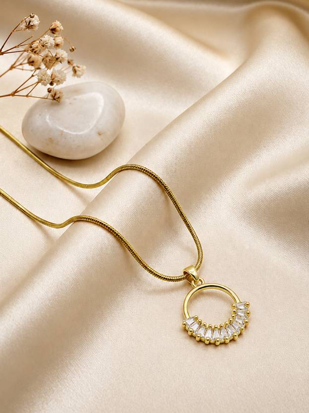 ARTKLIM Luxe Baguette Crystal Halo Gold-Tone Anti-Tarnish Pendant Necklace Gold-plated Cubic Zirconia Alloy Pendant
