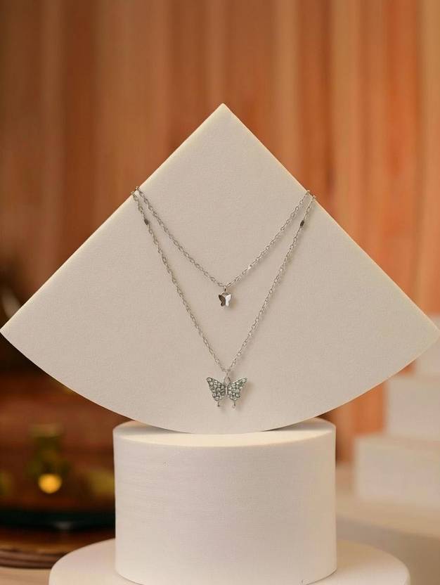 CARIA Anti-Tarnish Butterfly Pendant for Women & Girls Crystal Necklace (Pack of 1) Silver Crystal Alloy Pendant