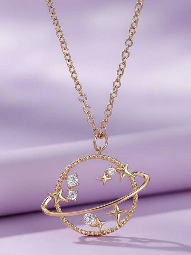 Dressberry Single Layered Studded Star Earth Pendant Necklace For Girls And Women Gold-plated Alloy Pendant