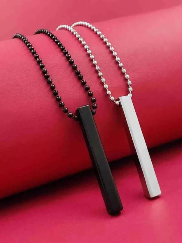 6TFLYs Men And Women Silver- Black 3D Vertical Bar Cuboid Stick Locket Pendant Sterling Silver Alloy Locket