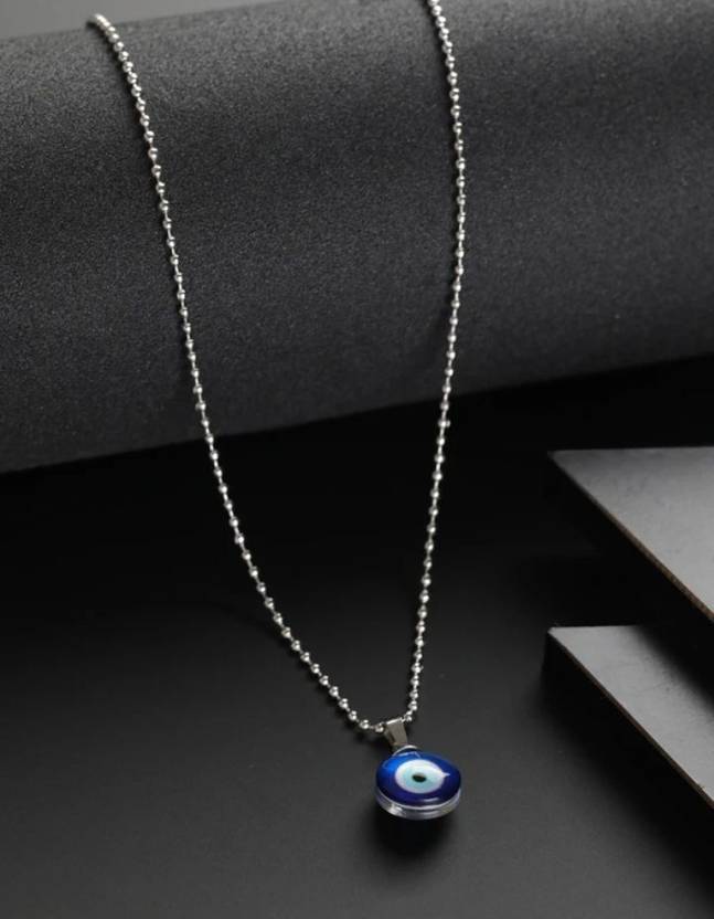 Aksha Collection Blue Glass Evil Eye Charm For Protection Silver Alloy, Stainless Steel, Silver, Crystal Pendant Set