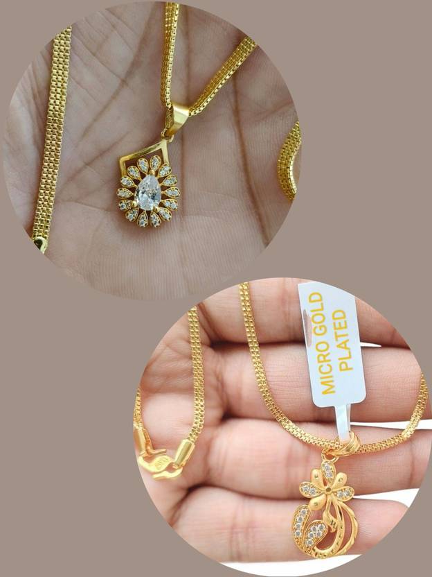 Dressberry Brado Gold Plated Necklace Chain Gold-plated Diamond Brass Locket Set