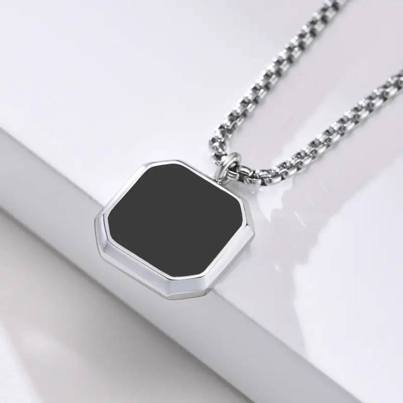 JS Enterprises Silver Agate Stainless Steel Pendant