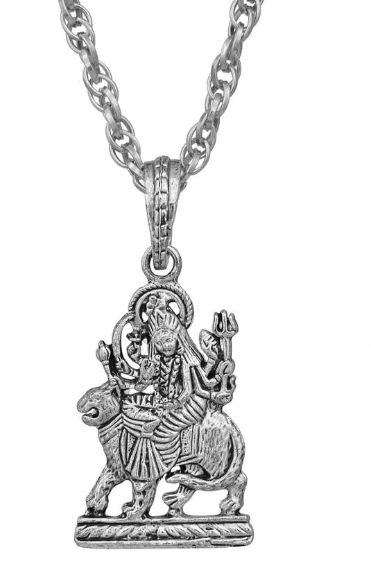 BRBRIK Silver Plated Brass Lord Laxmi with Sherawali Durga Kaali Maa Pendant Locket for Men and Women Silver Brass Locket