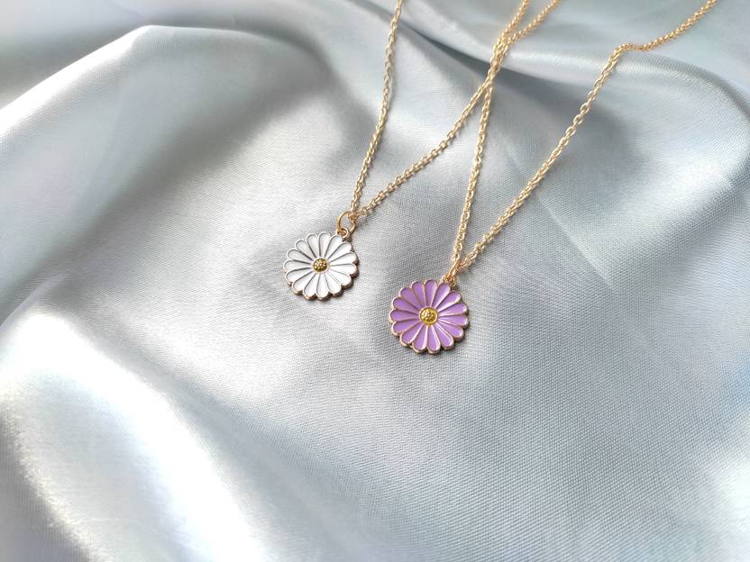 Jewelsbysirani Pack of 2 stylish Korean beautiful daisy pendant necklace combo for girls/ women Gold-plated Alloy