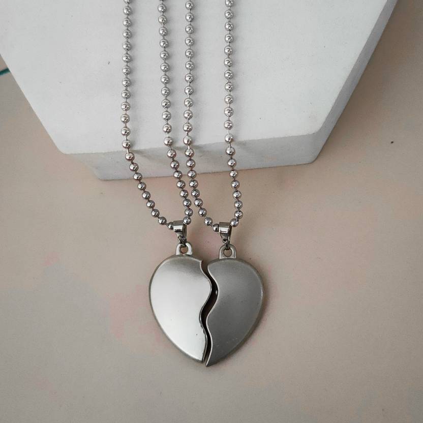 Valentine Gift Trendy Love You Broken Heart Couple Engraved Dual Locket Pendant Titanium Stainless Steel Pendant Set