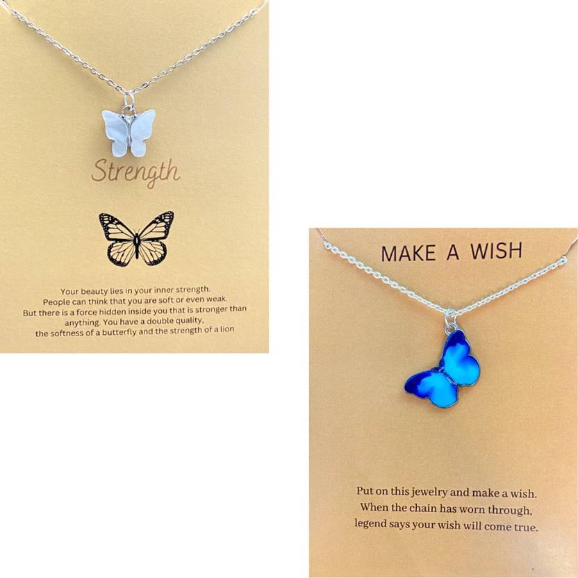 Oralia Pack Of 2 Butterfly Necklace Combo Waterproof Stainless Steel Dailywear Silver