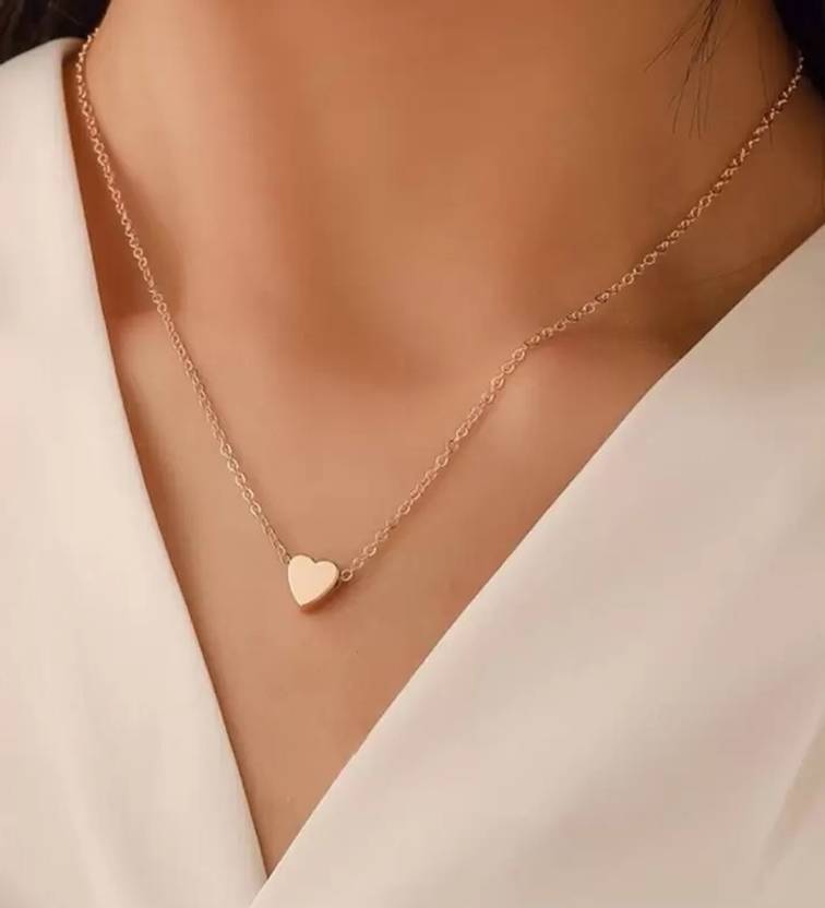 BigWheels Mini Love Heart Design Rose-Gold Charm Pendant Locket Necklace Clavicle Chain Stainless Steel Pendant Set