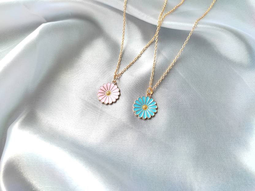 Jewelsbysirani Pack of 2 stylish Korean beautiful daisy pendant necklace combo for girls/ women Gold-plated Alloy
