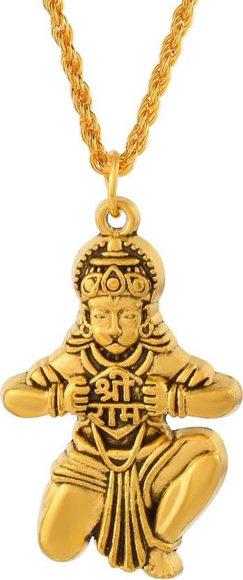 RN Gold Plated Brass Ram Bhakt Hanuman Bajrang Bali, Simple Temple Pendant Chain Men and Women Gold-plated Brass Pendant