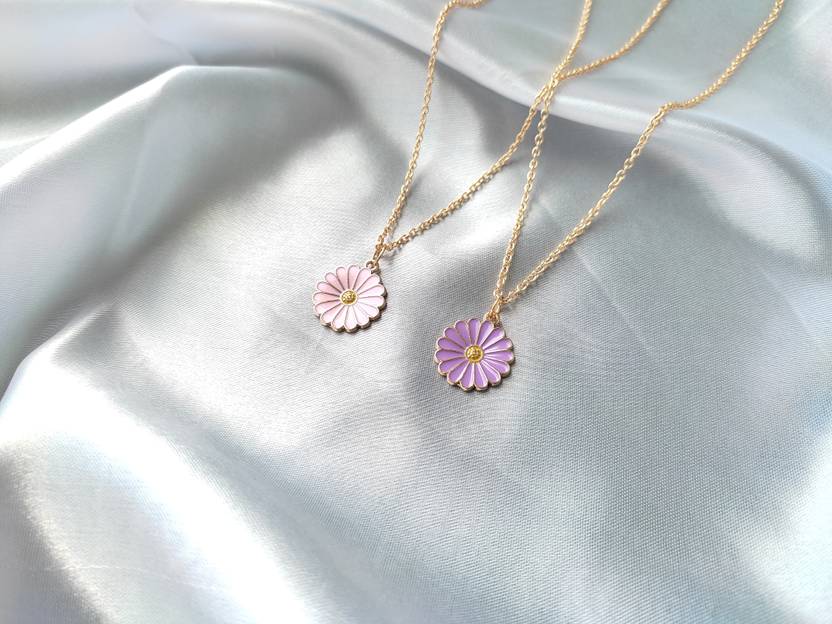 Jewelsbysirani Pack of 2 stylish Korean beautiful daisy pendant necklace combo for girls/ women Gold-plated Alloy