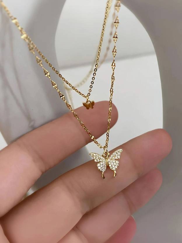 CARIA Anti-Tarnish Butterfly Pendant Necklace Chain for Women Gold-plated Crystal Alloy Pendant