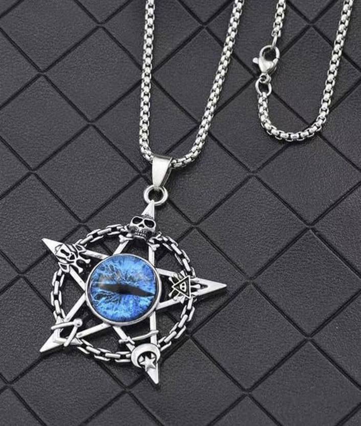 LUSTREY Celestial Pentagram Star Evil Eye Pendant Silver Finish Alloy Locket
